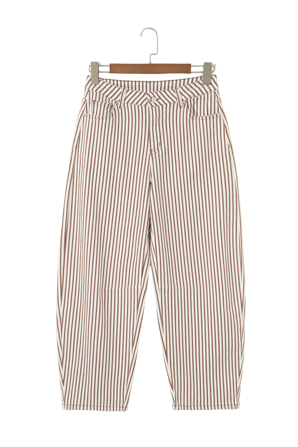 Brown Stripe Casual Barrel Jeans
