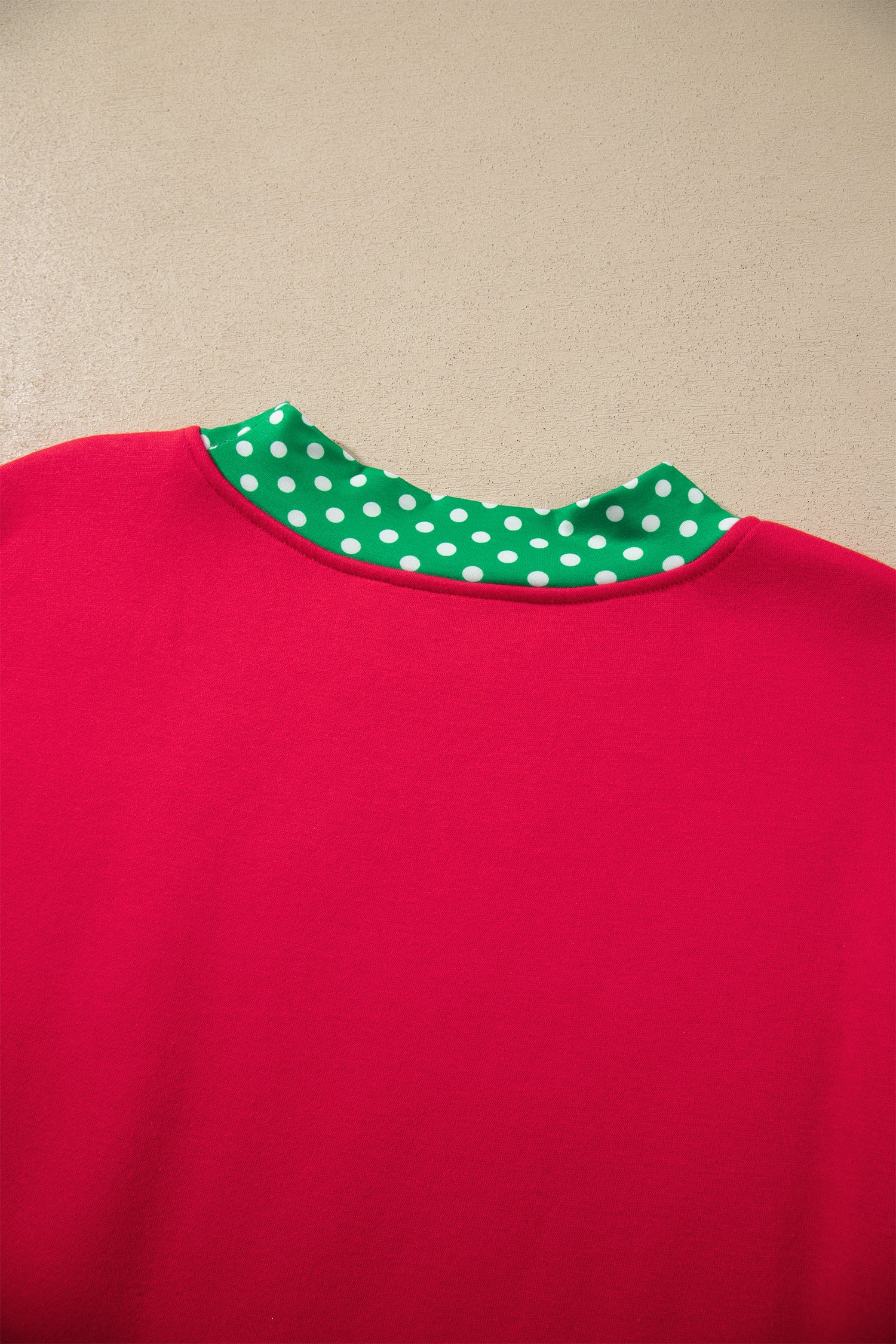 Fiery Red Colorblock Polka Dot Contrast Trim Oversized Sweatshirt