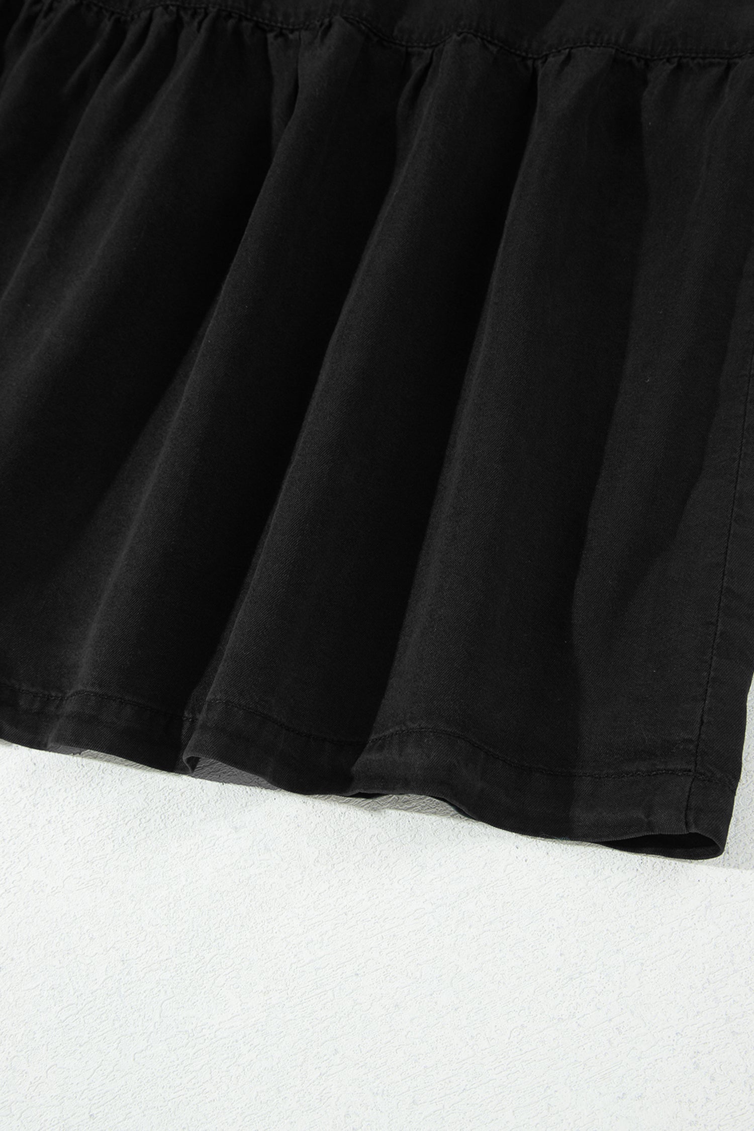 Black Elastic Waist Ruffled Tiered Flared Denim Maxi Skirt