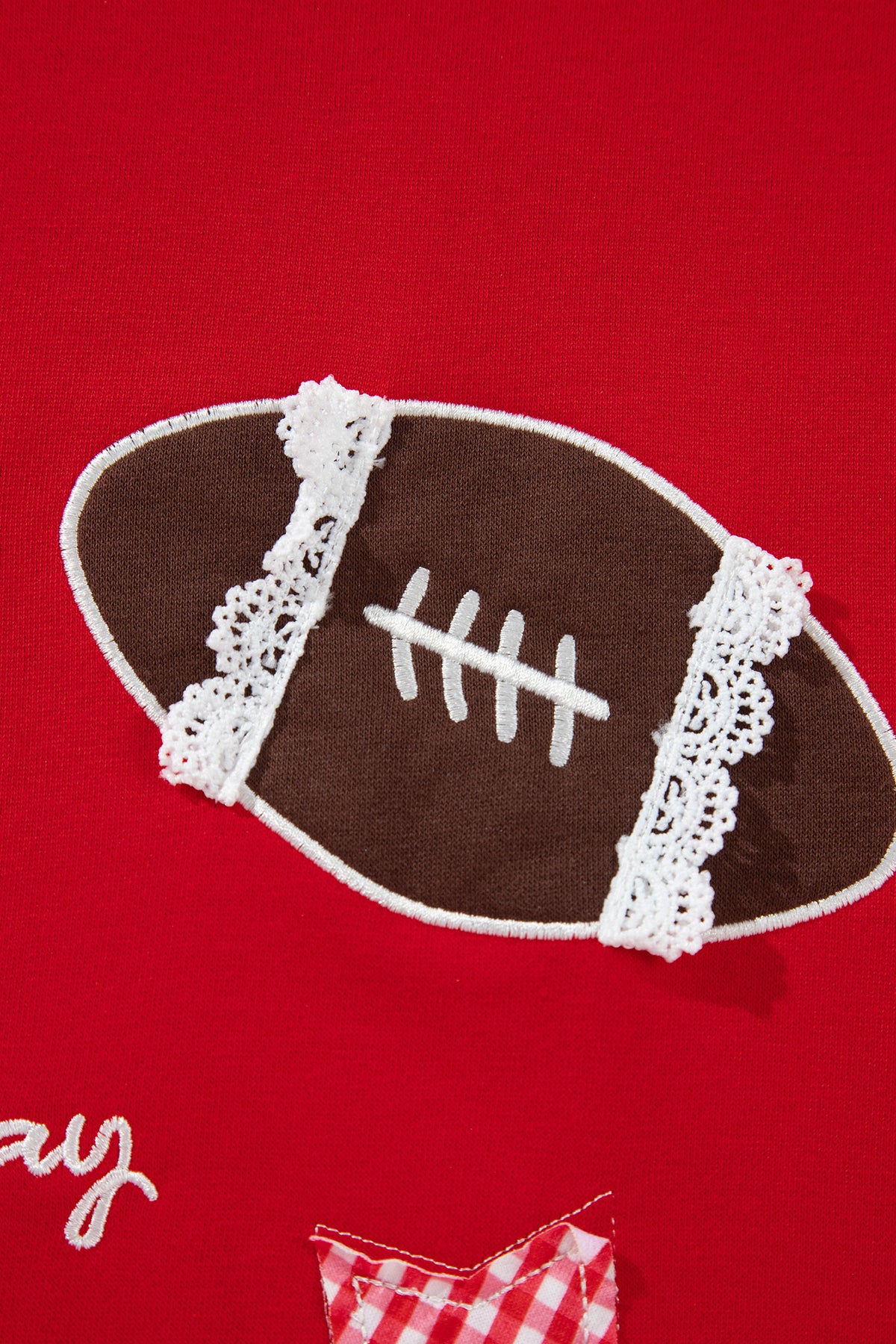 Racing Red Gingham Patch Embroidered Rugby Game Day Stars Sweatshirt
