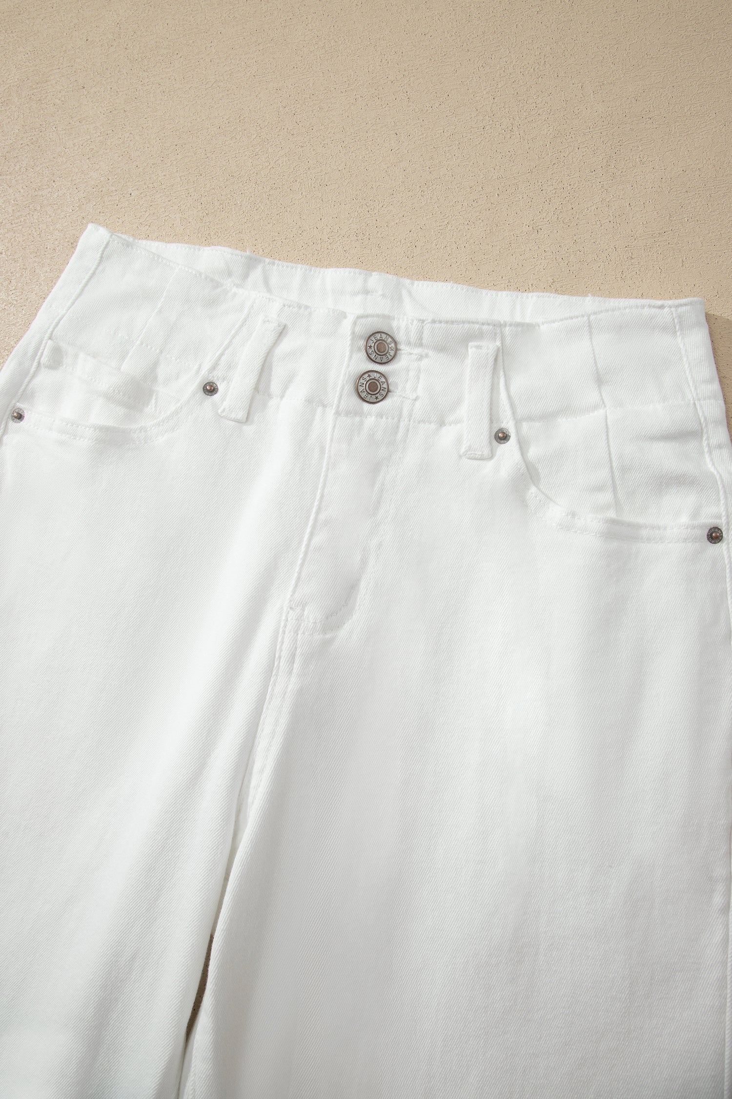 White 2-Button High Waist Wide Leg Jeans