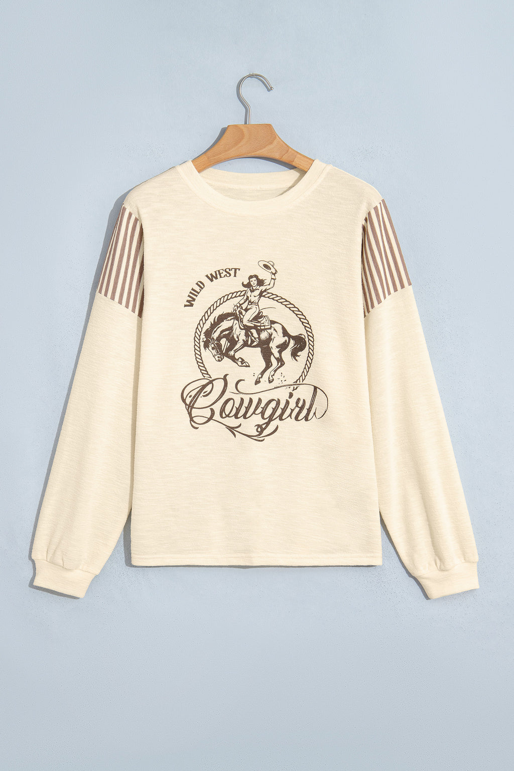 Jet Stream Western Print Striped Detail Long Sleeve Casual Top