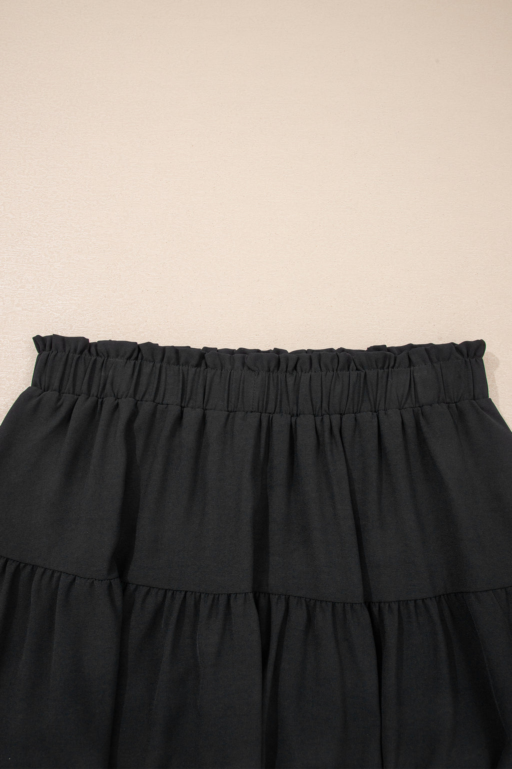 Black Plus Size Frilled Elastic Waist Lace Trim Boho Ruffled Shorts