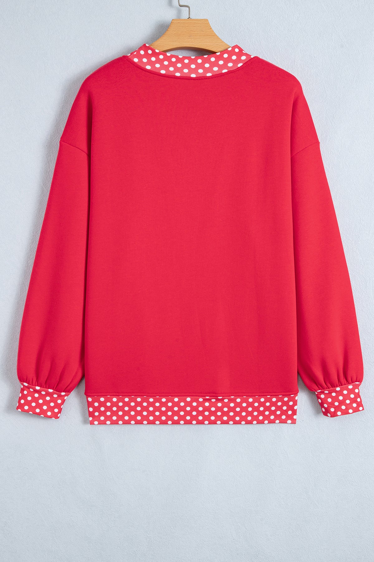 Fiery Red Colorblock Polka Dot Contrast Trim Oversized Sweatshirt