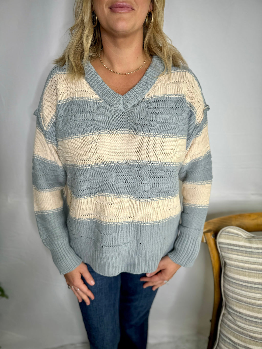 The Windy Hill Sweater- Dusty Blue