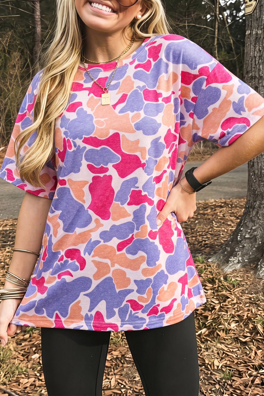 Multicolour Retro Camouflage Print Womens Casual T Shirt