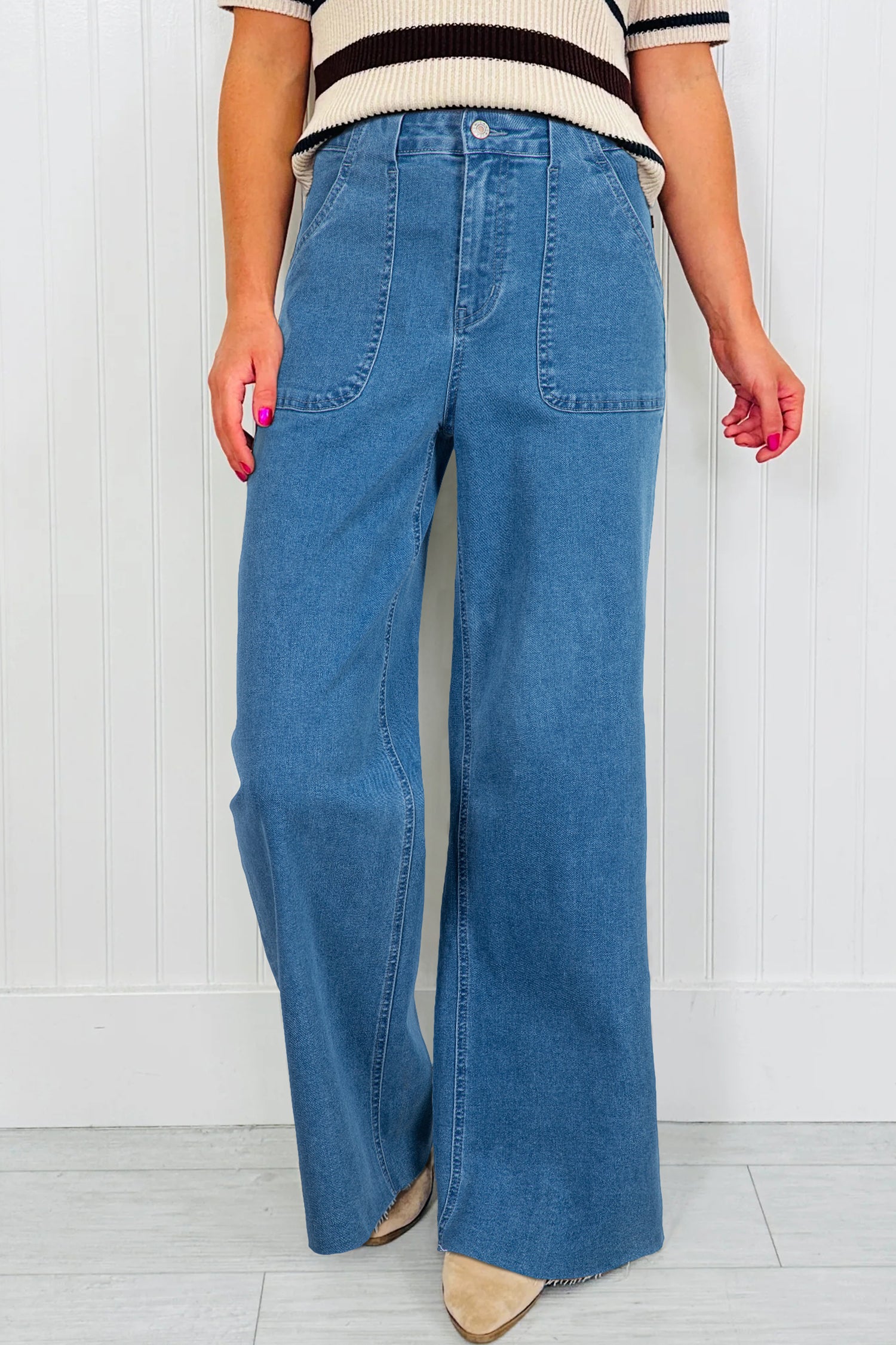 Dark Brown Retro Washed Patch Pocket Loose Jeans