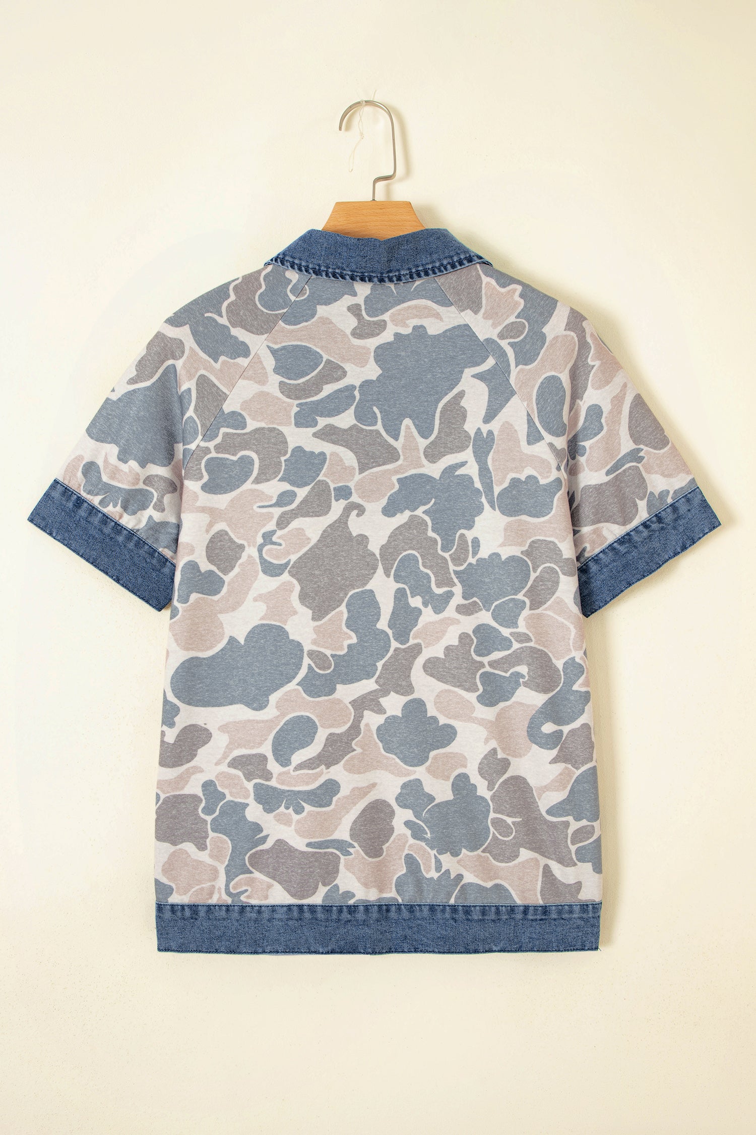 Multicolour Camouflage Print Denim Patchwork Polo Collar Tee