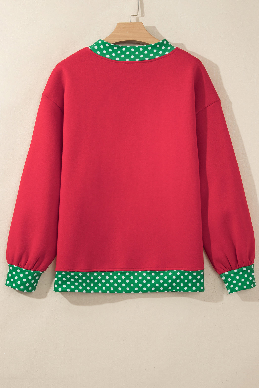 Fiery Red Colorblock Polka Dot Contrast Trim Oversized Sweatshirt