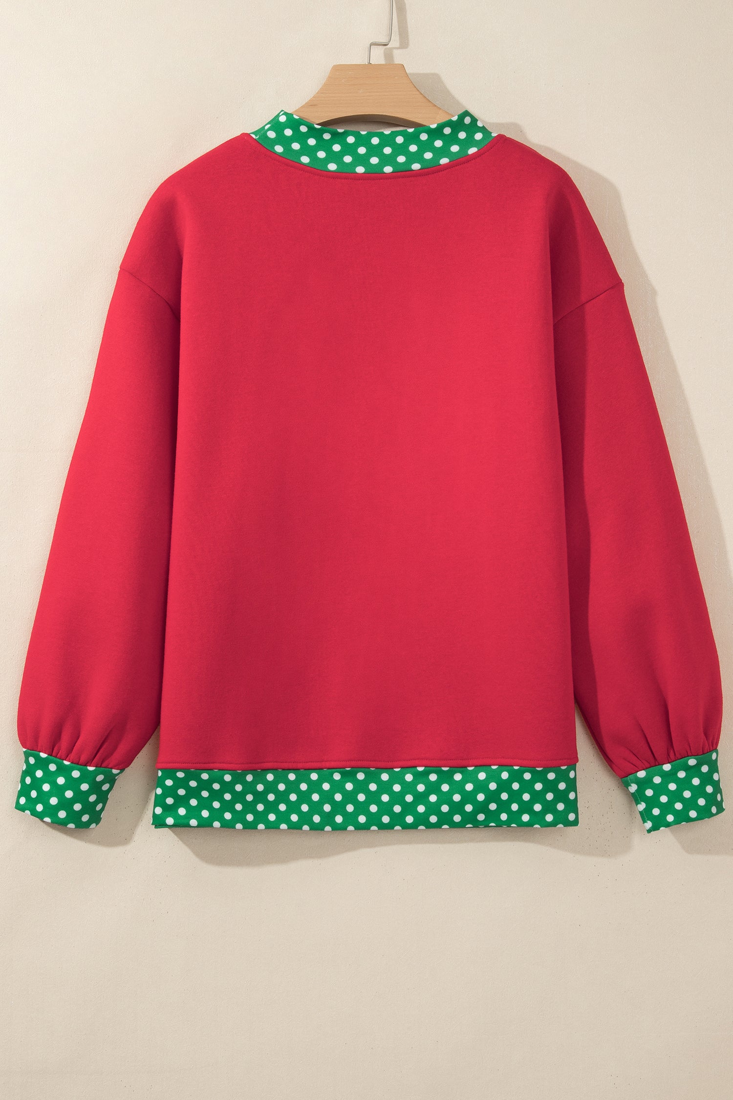 Fiery Red Colorblock Polka Dot Contrast Trim Oversized Sweatshirt