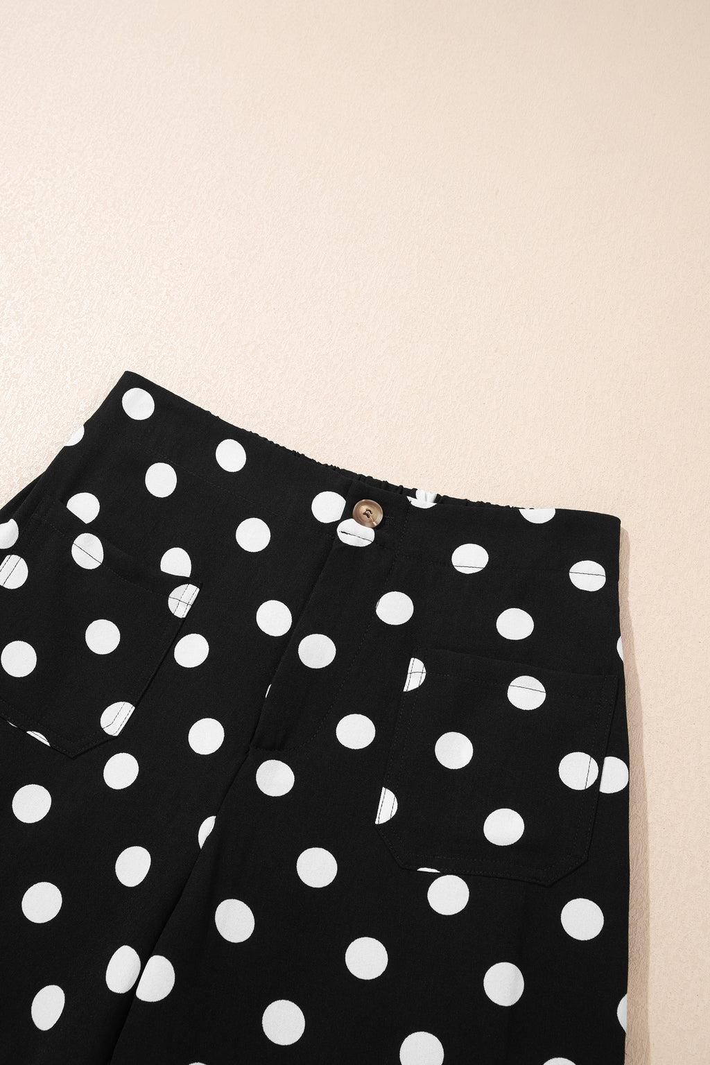 Black Polka Dot Print Patched Pocket Mid-rise Straight Leg Pants