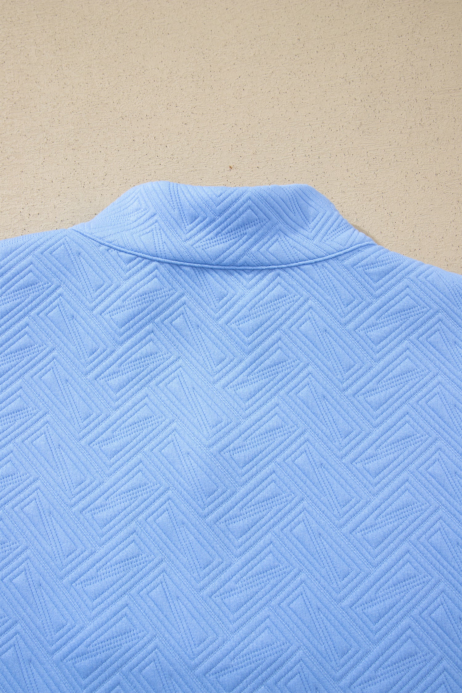 Myosotis Stylish Textured Stripe Trim Split Neck Puff Sleeve Top
