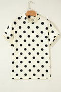 Beige Polka Dot Print High Neck Dolman Top
