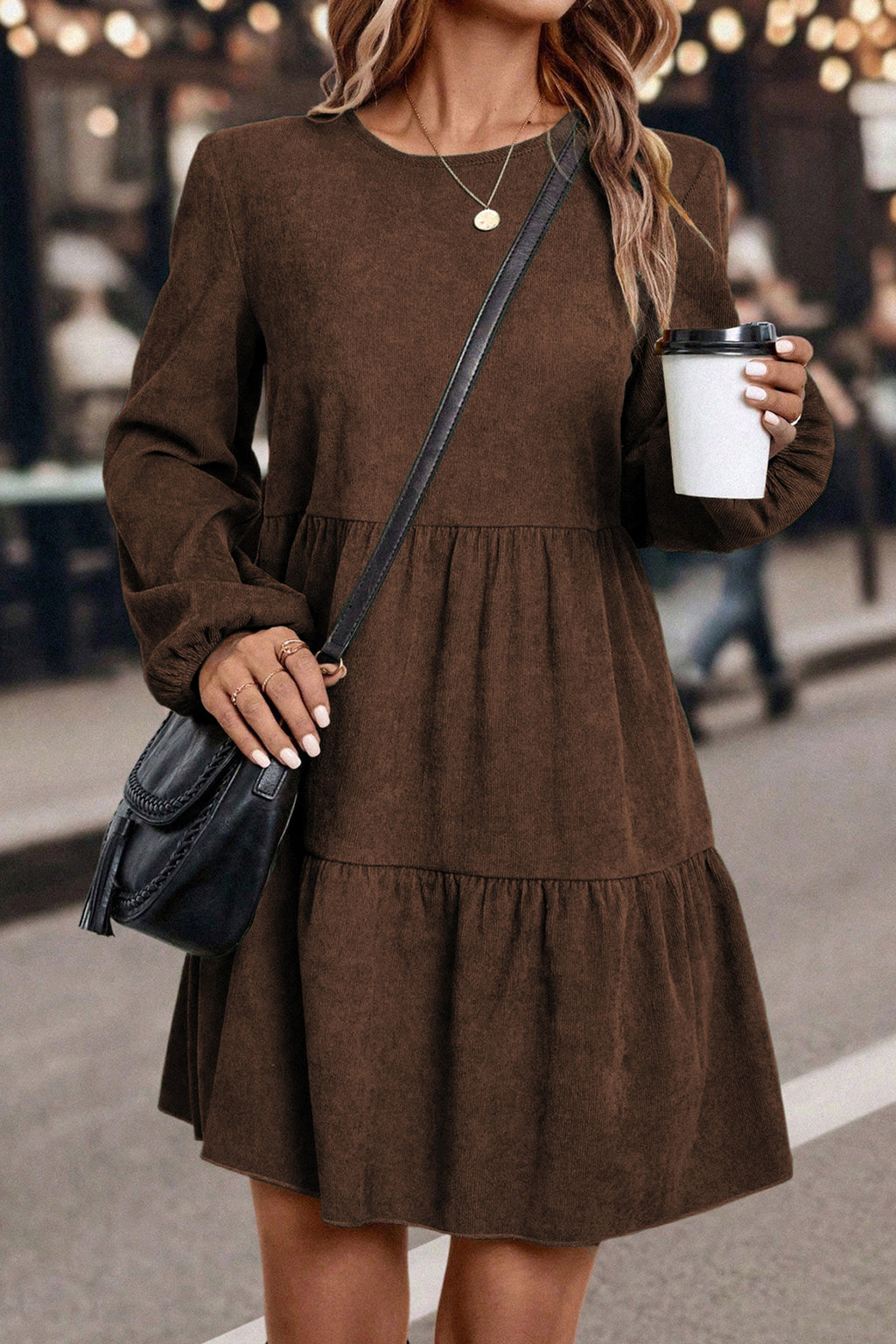 Mist Green Lantern Sleeve Tiered Mini Dress