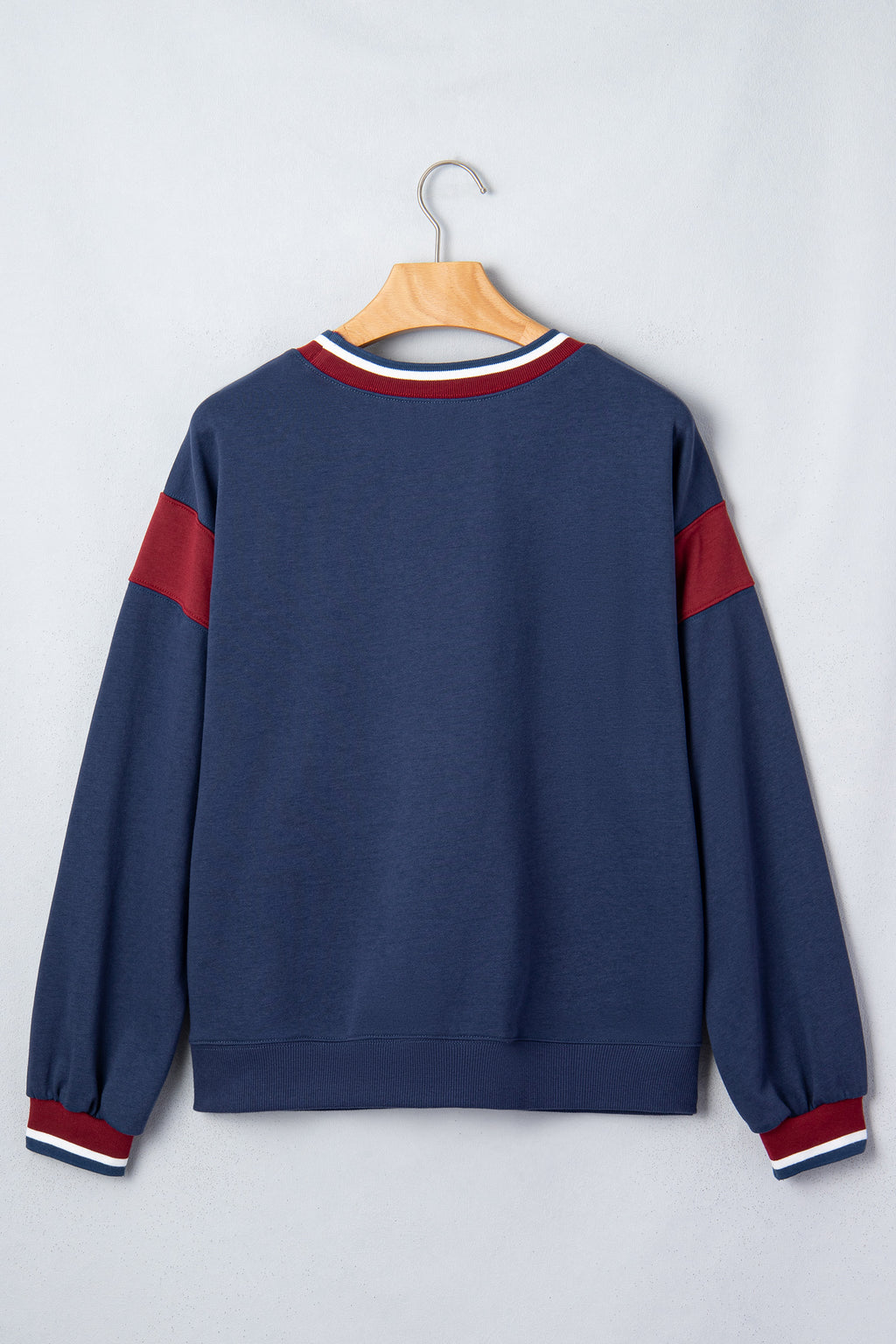 Sail Blue Patchwork Round Neck Long Sleeve Sweatshirt