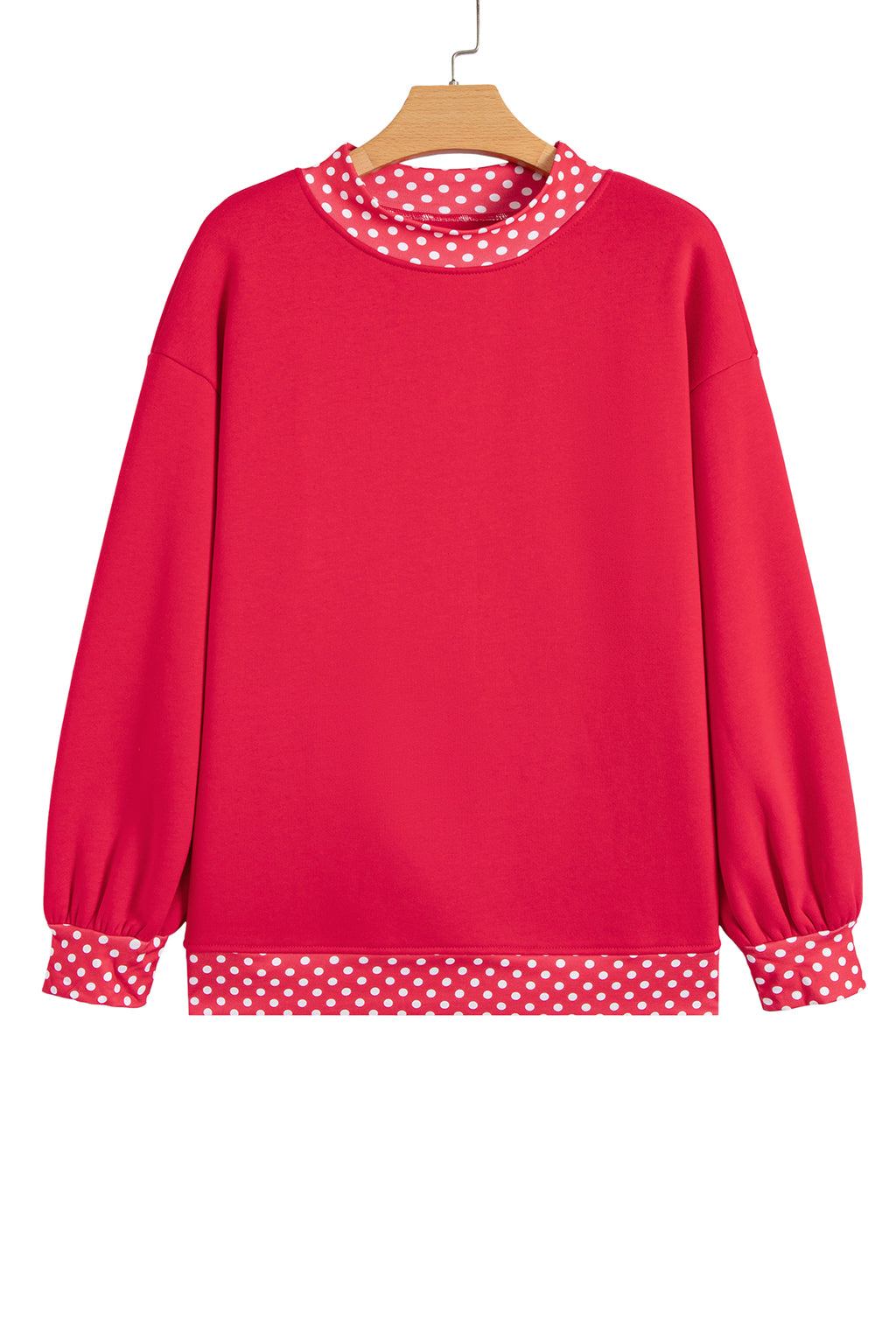 Fiery Red Colorblock Polka Dot Contrast Trim Oversized Sweatshirt