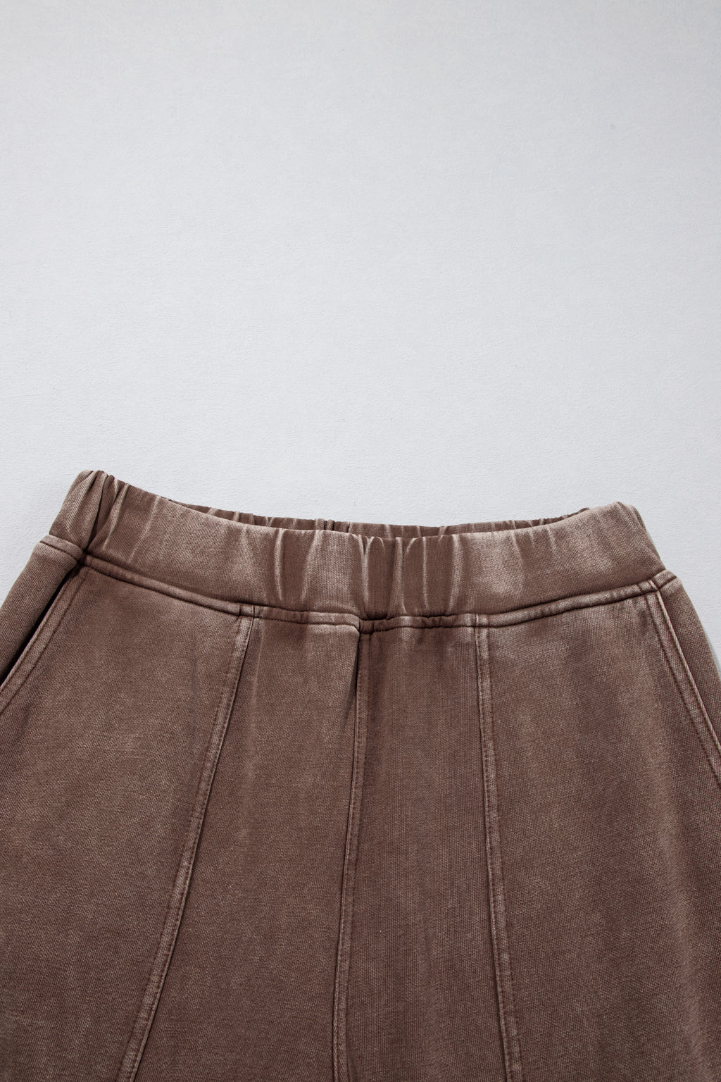 Coffee Mineral Wash Seam Detail Elastic Waist Barrel Pants