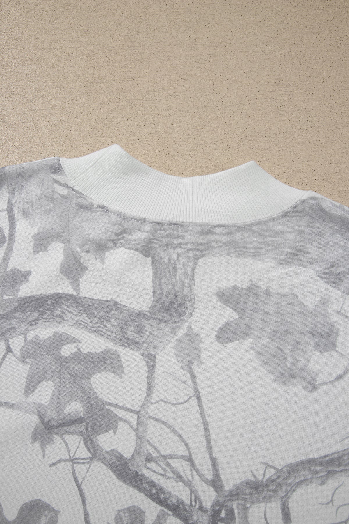 Gray Camouflage Print Stand Neck Long Sleeve Regular Fit Plus Size Set
