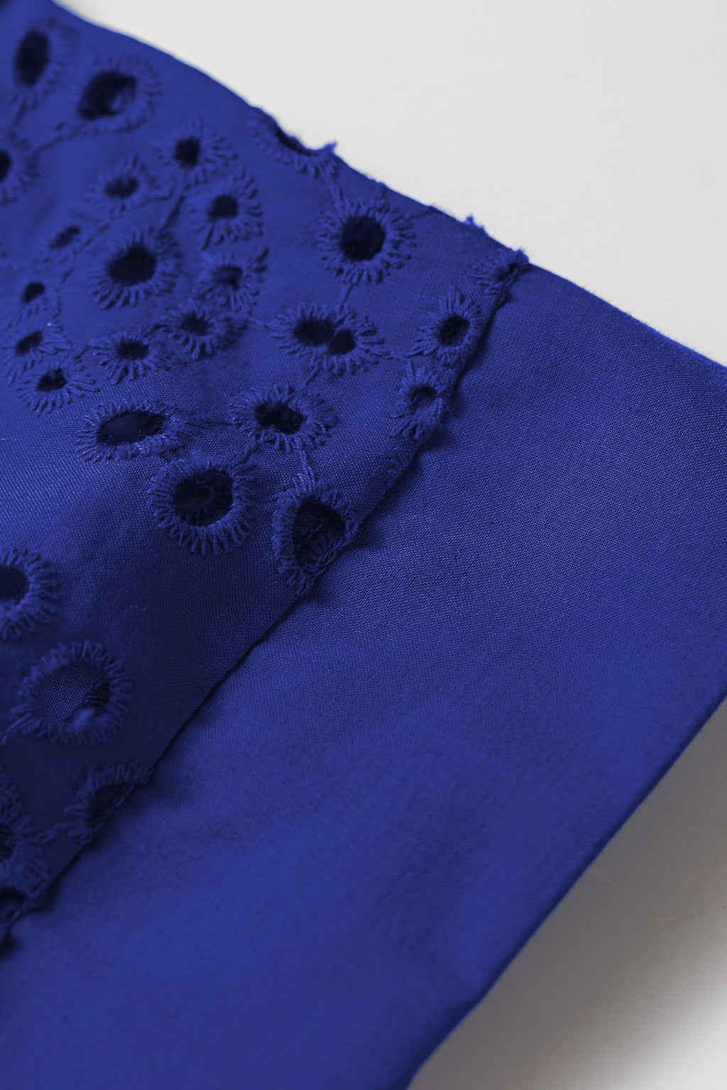 Dark Blue Solid Color Eyelet Embroidered T Shirt Mini Dress