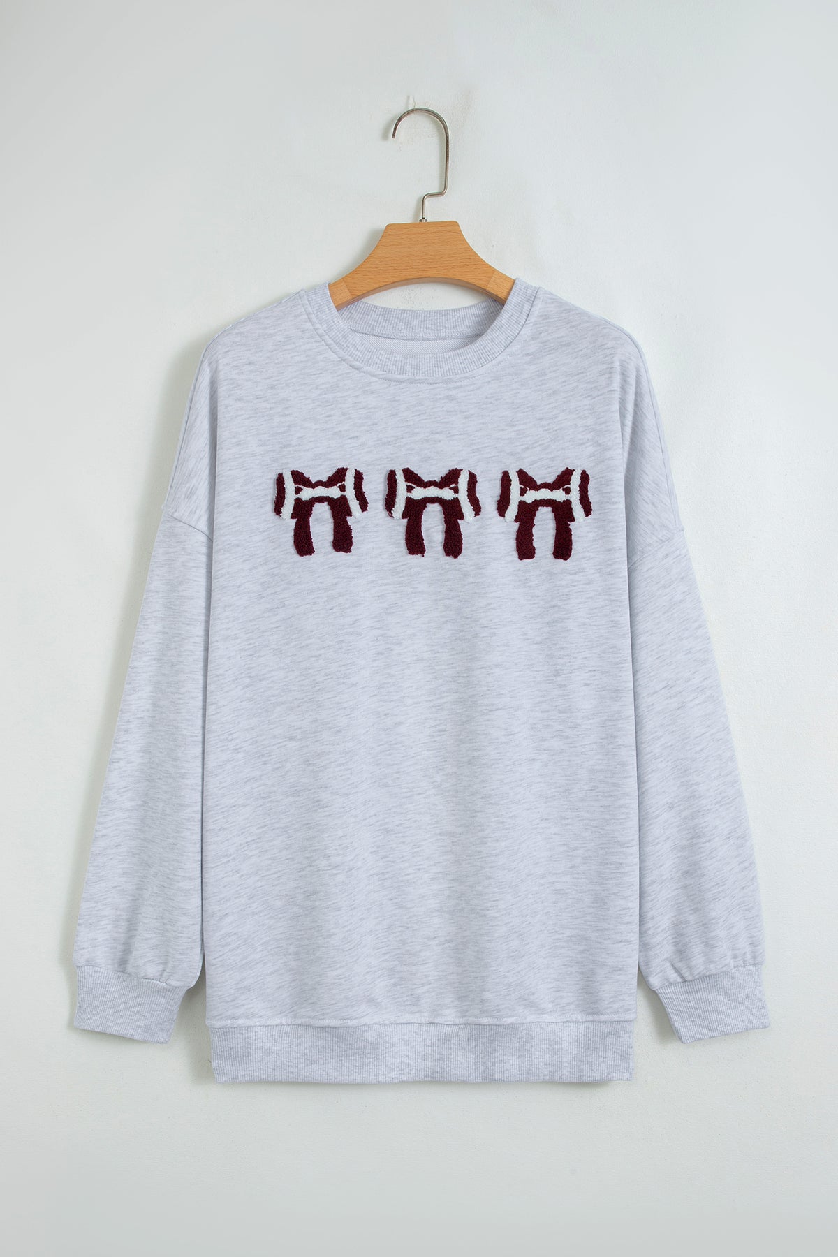 Gray Chenille Embroidered Rugby Bow Game Day Oversized Sweatshirt