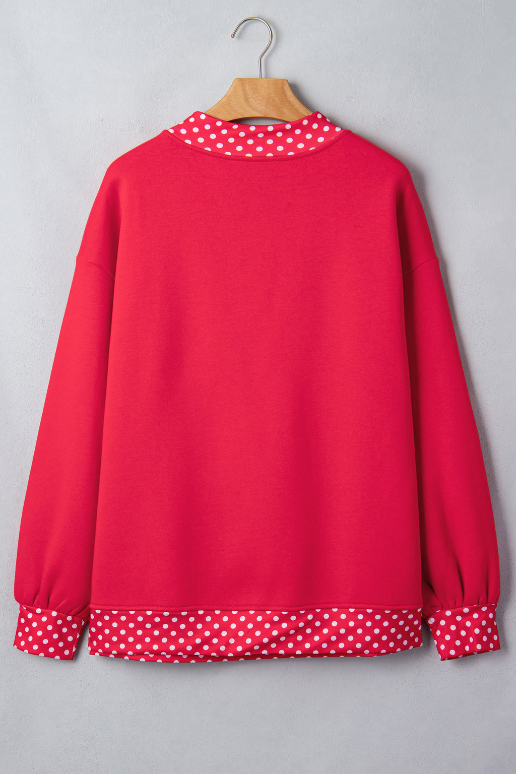Fiery Red Colorblock Polka Dot Contrast Trim Oversized Sweatshirt