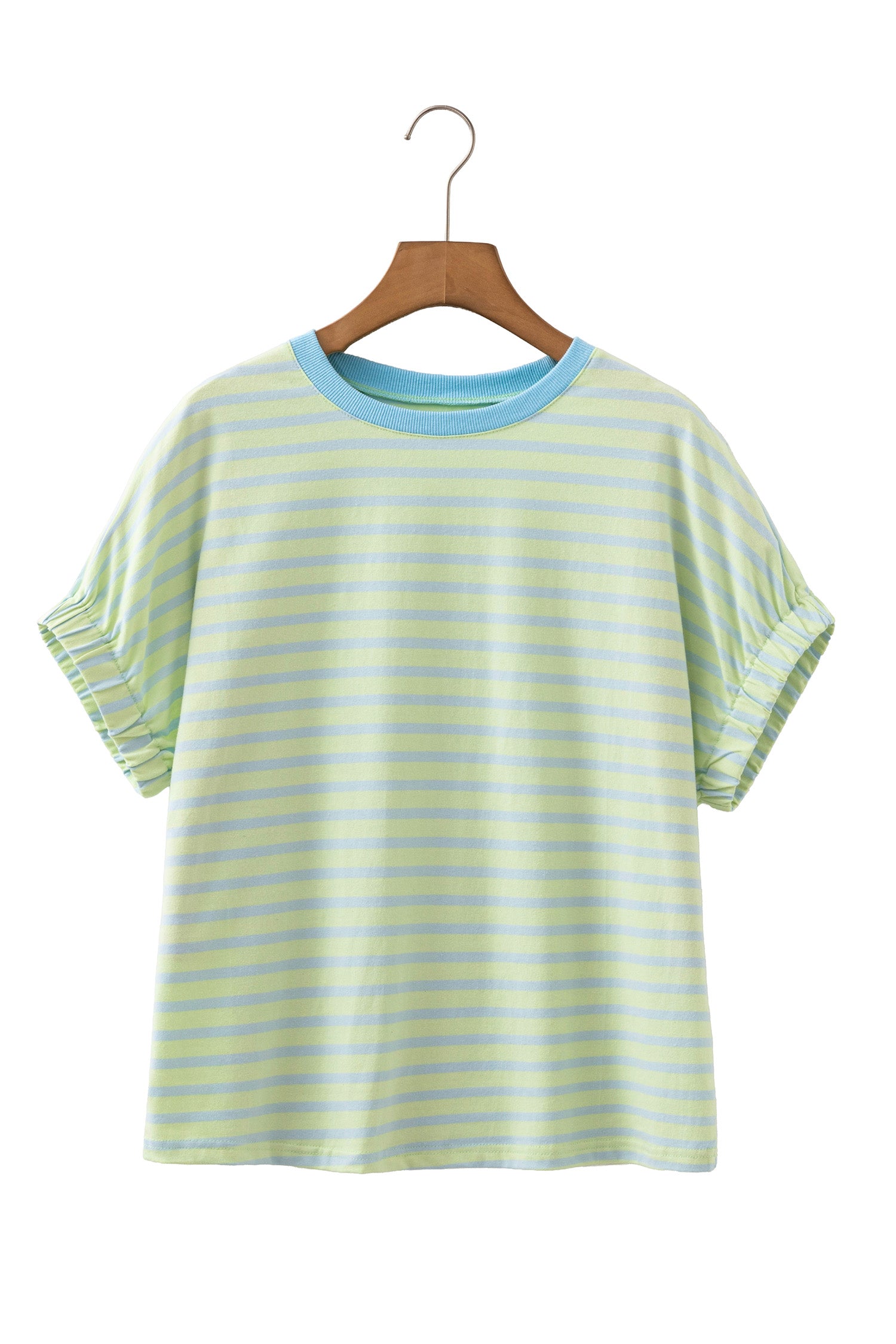 Green Stripe Striped Round Neck Short Sleeve Casual Shift T-Shirt