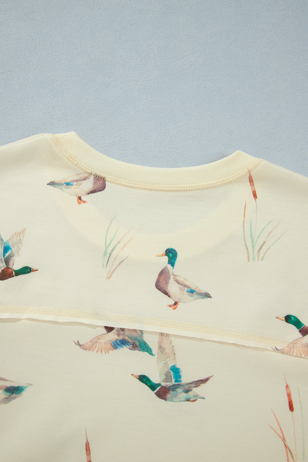 Beige Duck Print Short Sleeve Top Pocket Pants 2pcs Casual Set