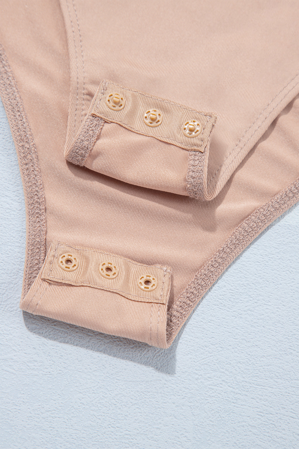 Light French Beige Solid Color Velvet Knot Square Neck Sheer Long Sleeve Bodysuit