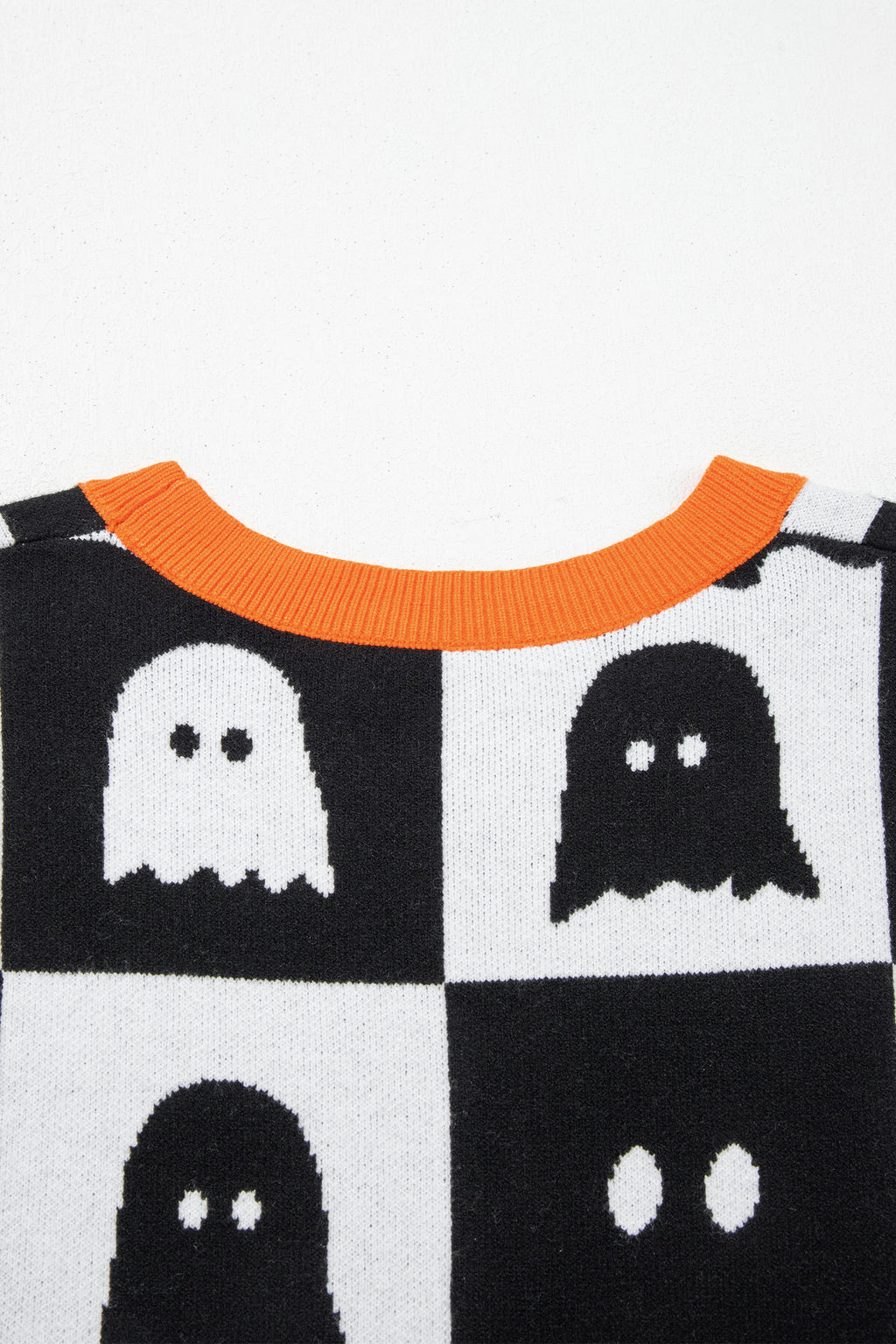 White Geometric Ghost Color Block Trim Short Sleeve Knit Sweater