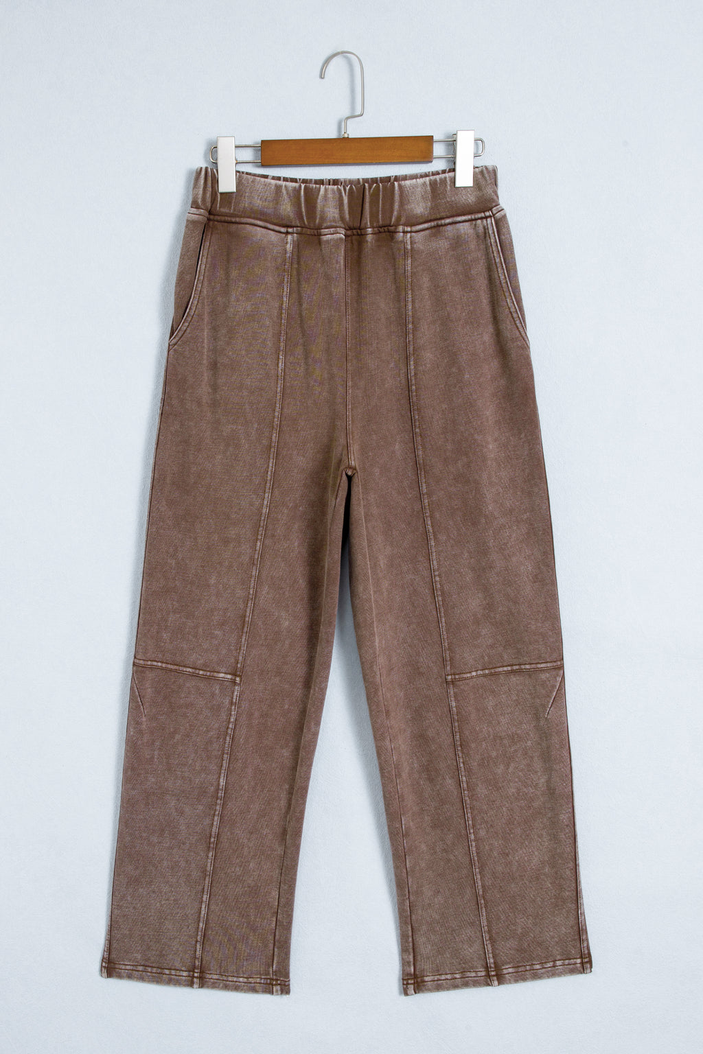Coffee Mineral Wash Seam Detail Elastic Waist Barrel Pants