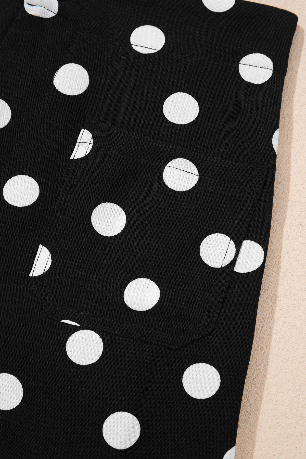 Black Polka Dot Print Patched Pocket Mid-rise Straight Leg Pants
