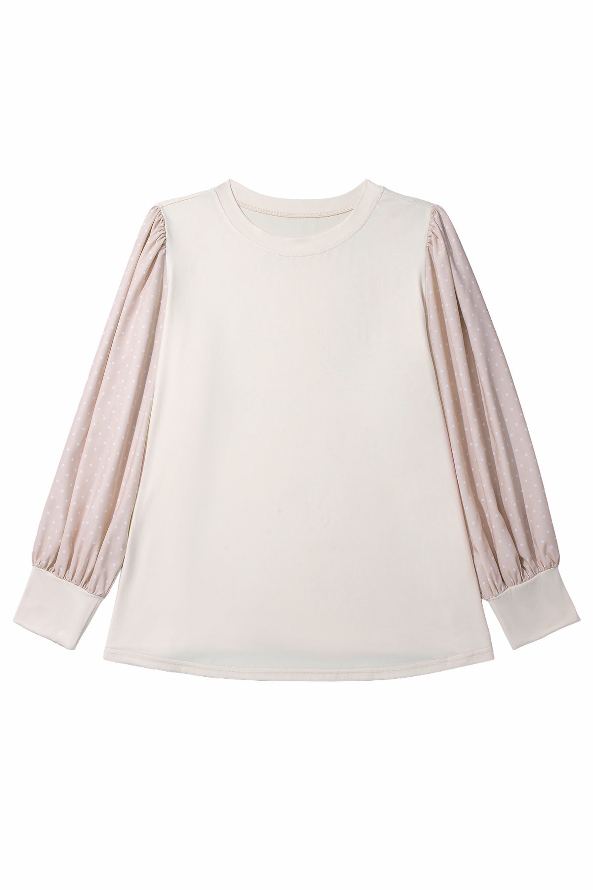 Parchment Polka Dot Long Sleeve Round Neck Plus Size Blouse