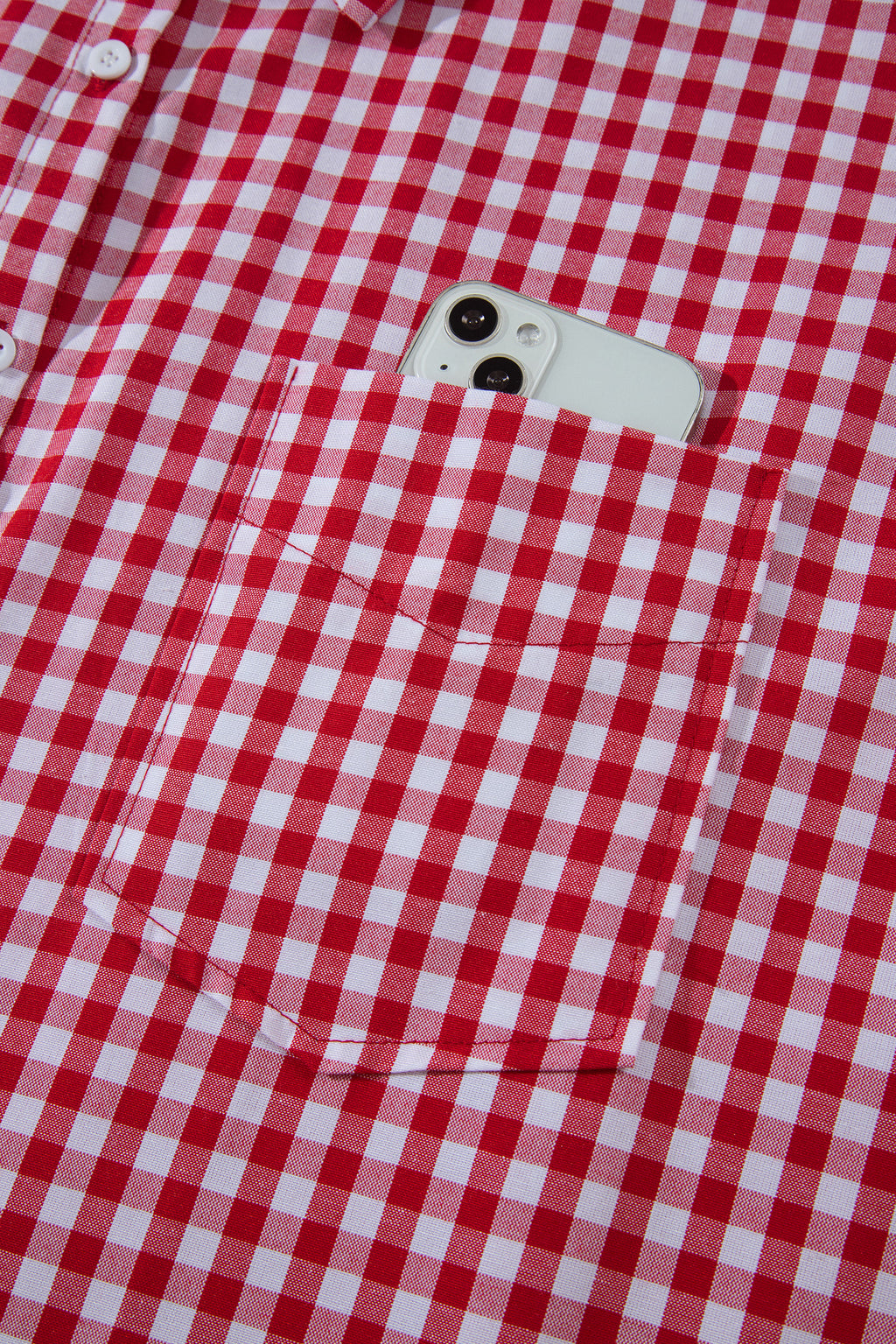 Red Plaid V Neck Long Sleeve Tunic Loose Fit Plus Size Shirt