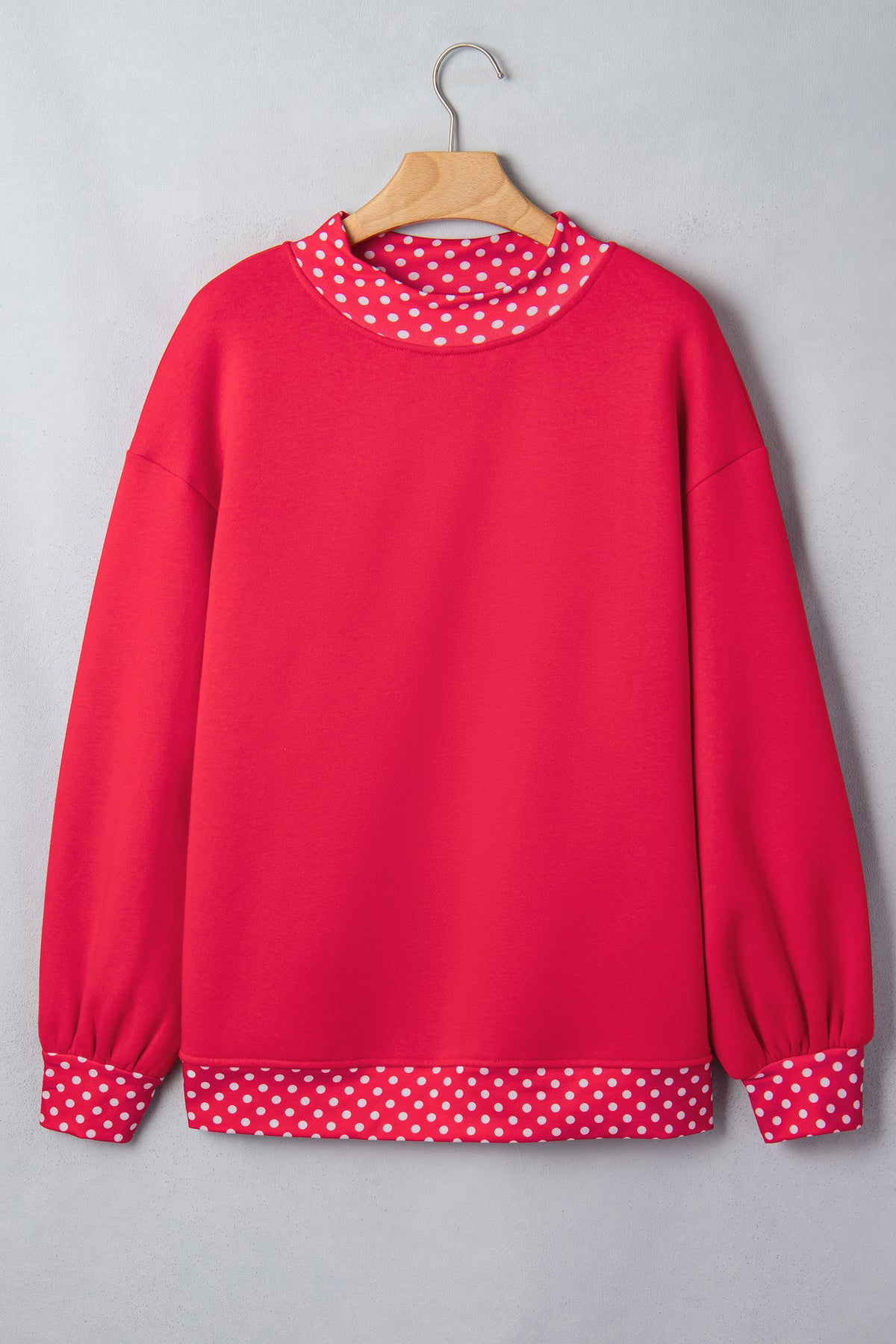 Fiery Red Colorblock Polka Dot Contrast Trim Oversized Sweatshirt