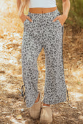 Gray Leopard High Waist Side Bow Straight Leg