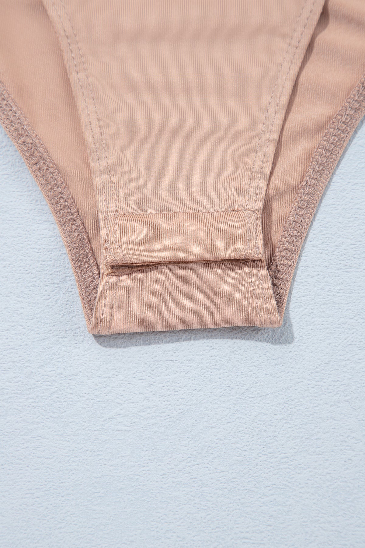 Light French Beige Solid Color Velvet Knot Square Neck Sheer Long Sleeve Bodysuit
