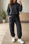 Carbon Grey Solid Colorblock Jogger Pants Set