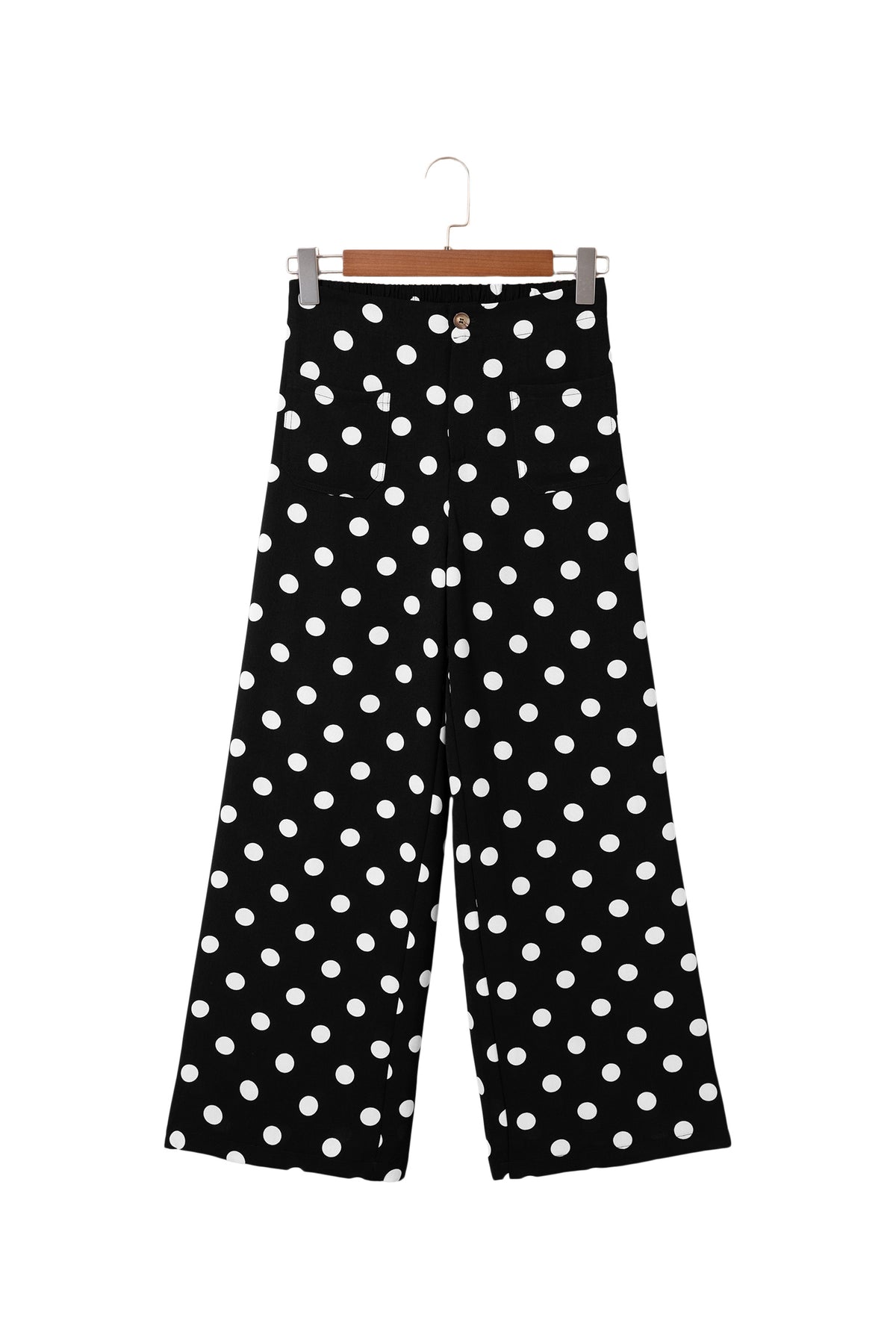 Black Polka Dot Print Patched Pocket Mid-rise Straight Leg Pants