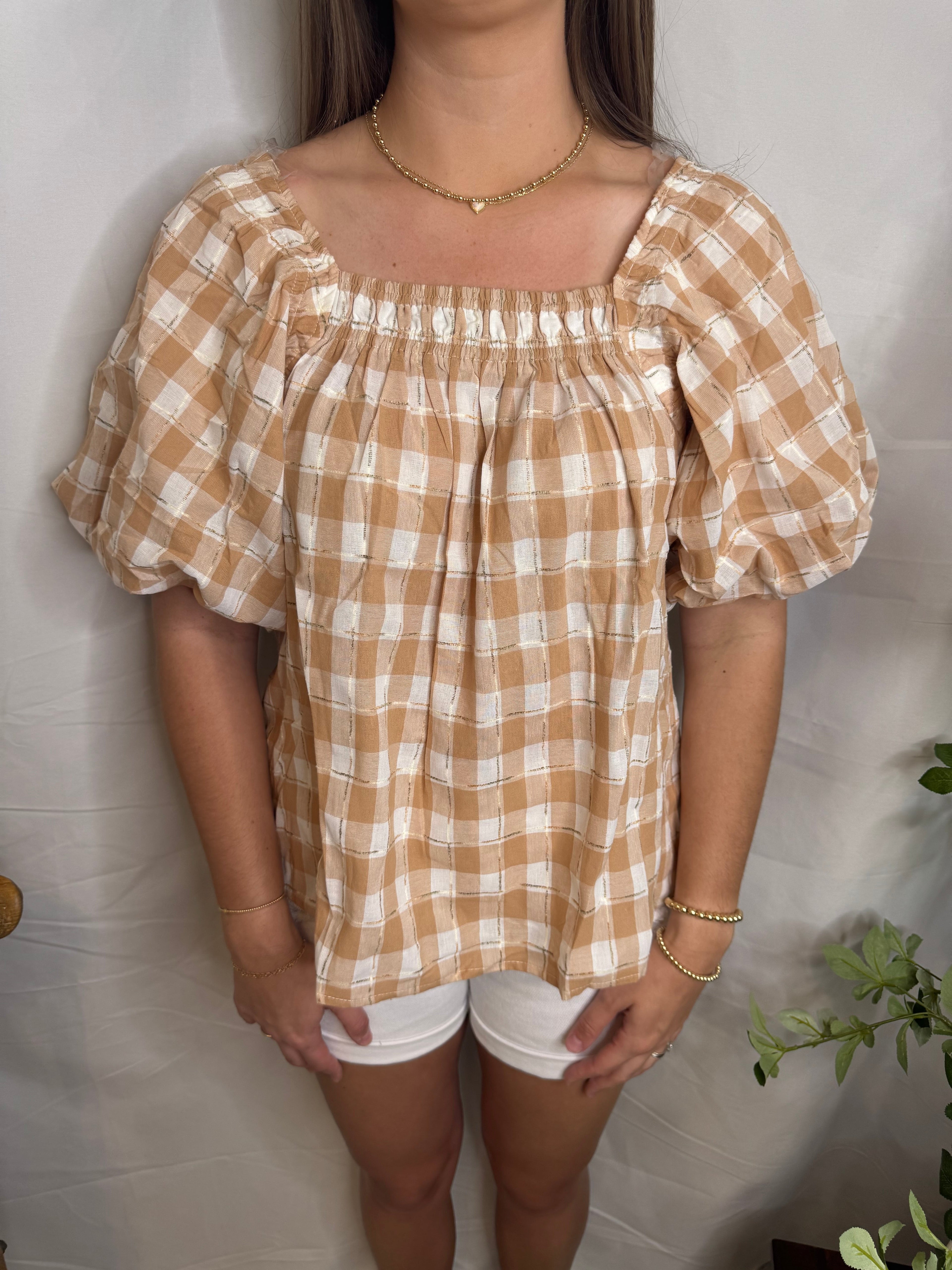 The Sand Checkered Top