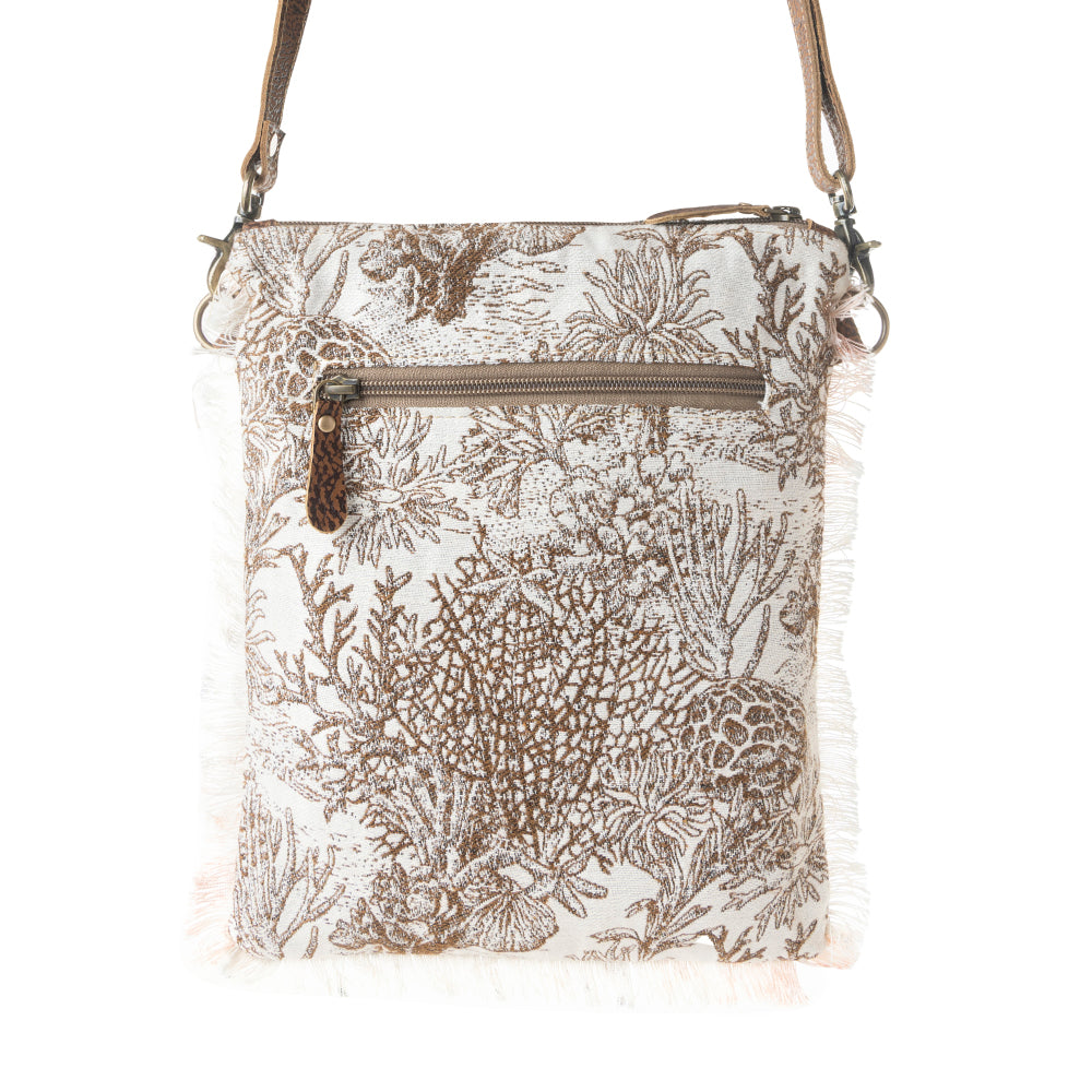 Myra Loom Tapestry vintage Crossbody Bag for Women in white with fringe detail