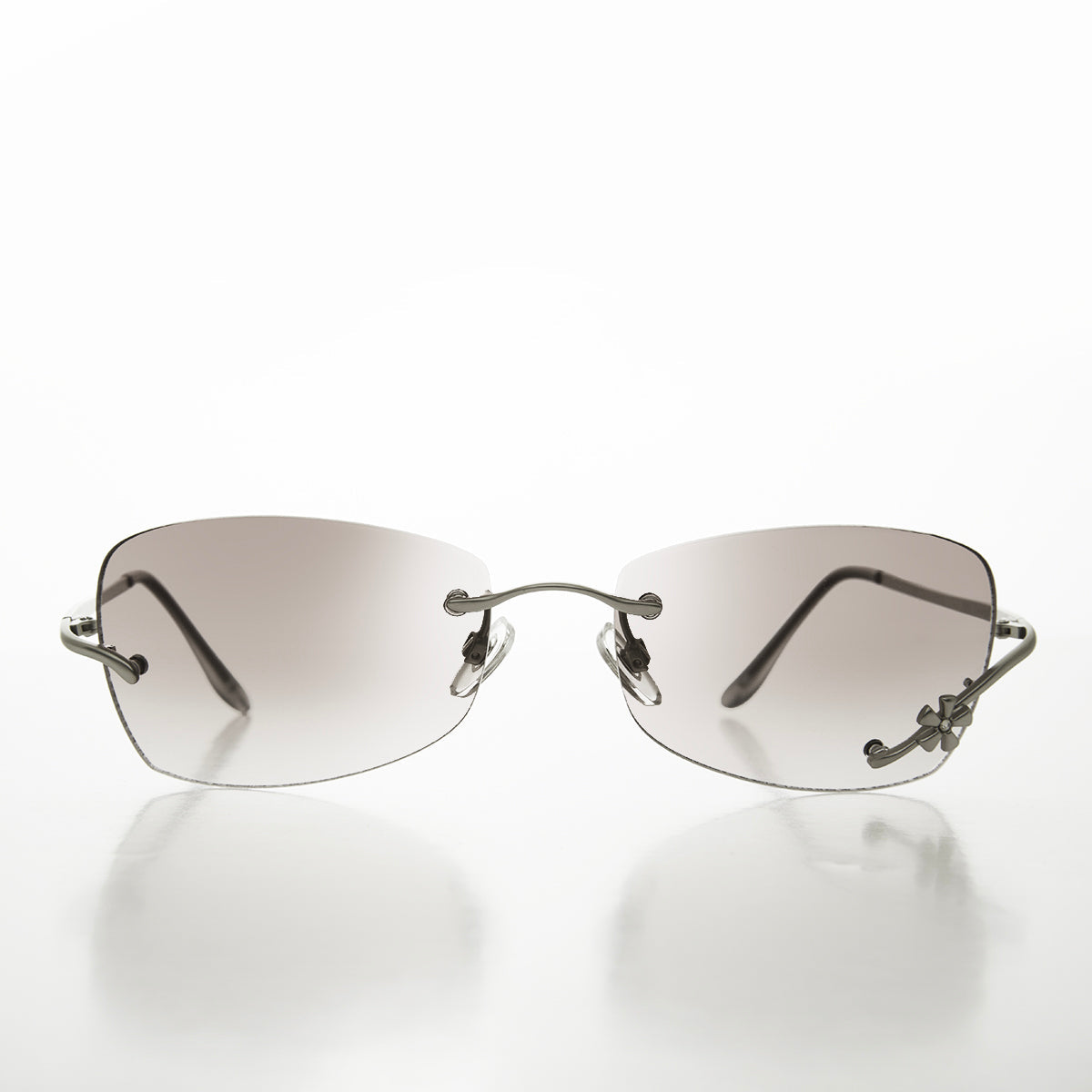 Flower Accent Rimless 90s Sunglasses - Cena