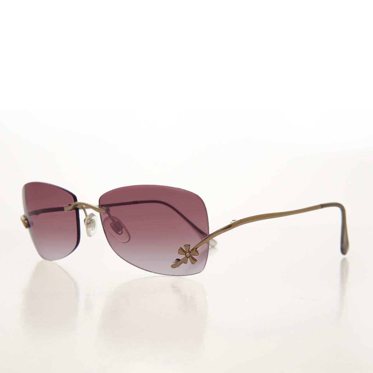 Flower Accent Rimless 90s Sunglasses - Cena