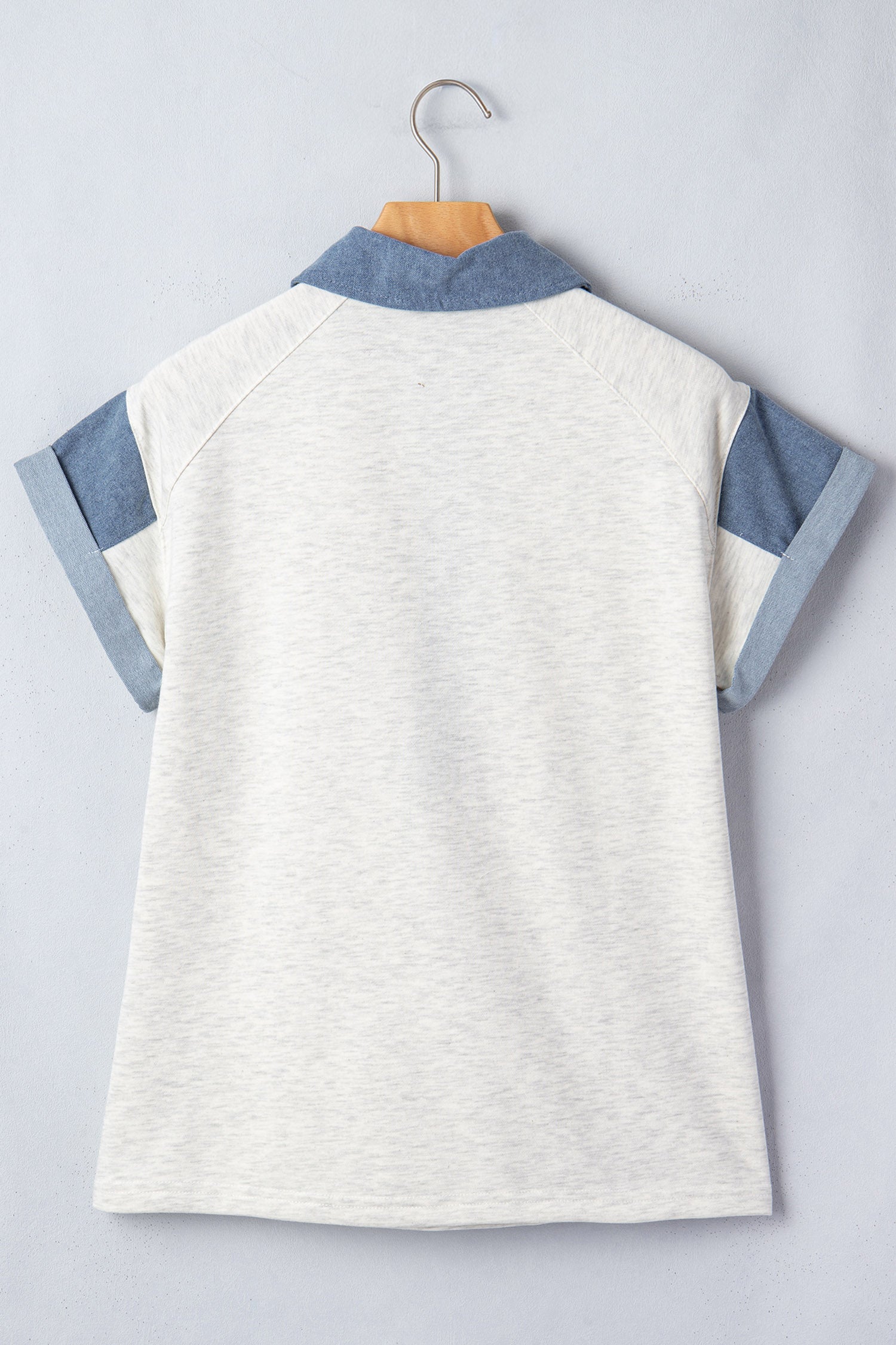 Light Grey Color Block Polo Neck Patriotic Sequin Star Graphic Polo Tee