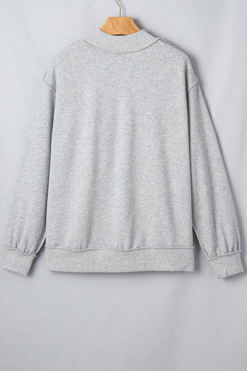 Light Grey Exposed Seam Mock Neck Letter Embroidered Loose Sweatshirt