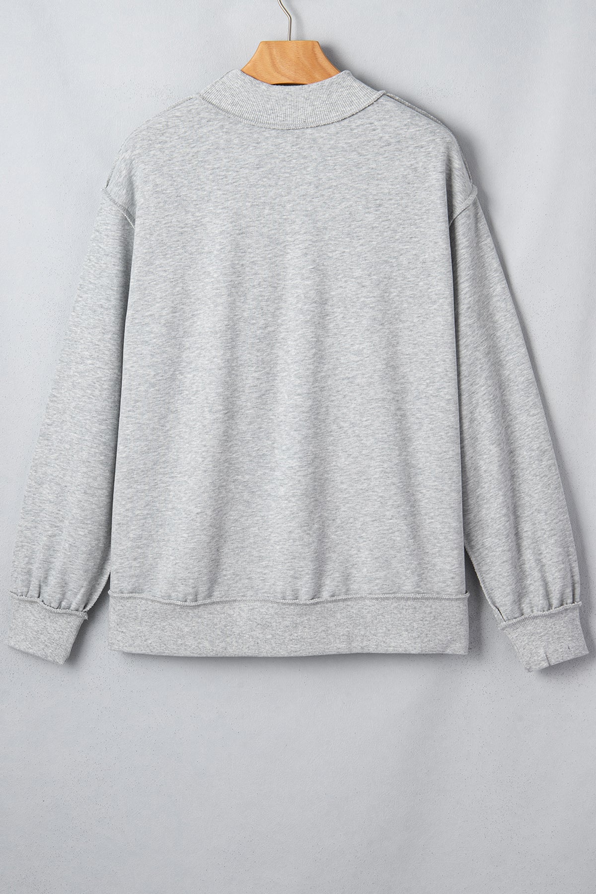 Light Grey Exposed Seam Mock Neck Letter Embroidered Loose Sweatshirt