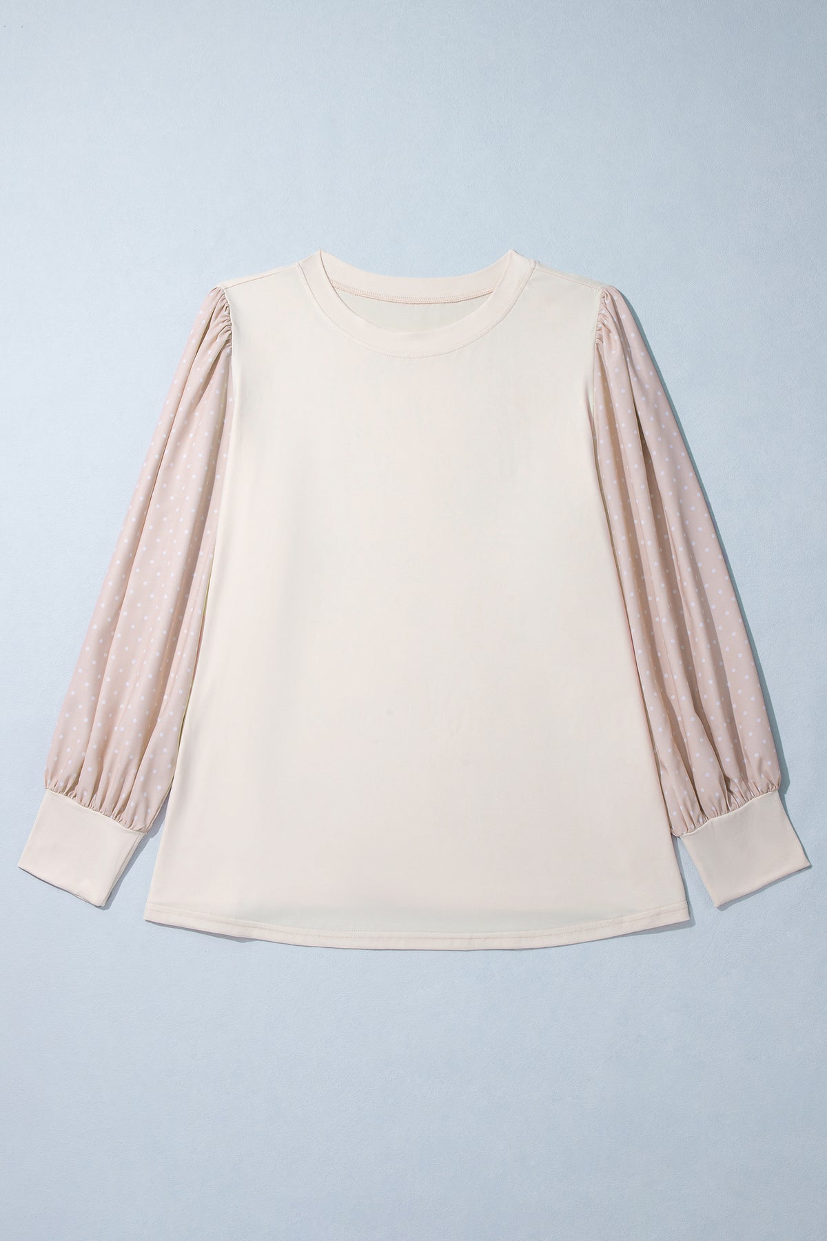 Parchment Polka Dot Long Sleeve Round Neck Plus Size Blouse