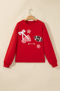 Racing Red Gingham Patch Embroidered Rugby Game Day Stars Sweatshirt