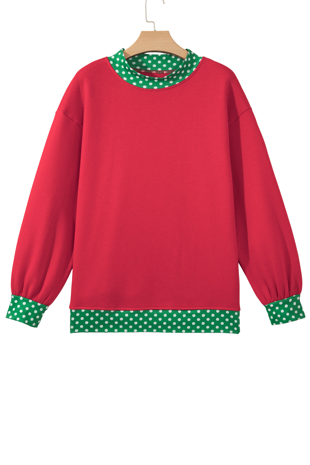Fiery Red Colorblock Polka Dot Contrast Trim Oversized Sweatshirt