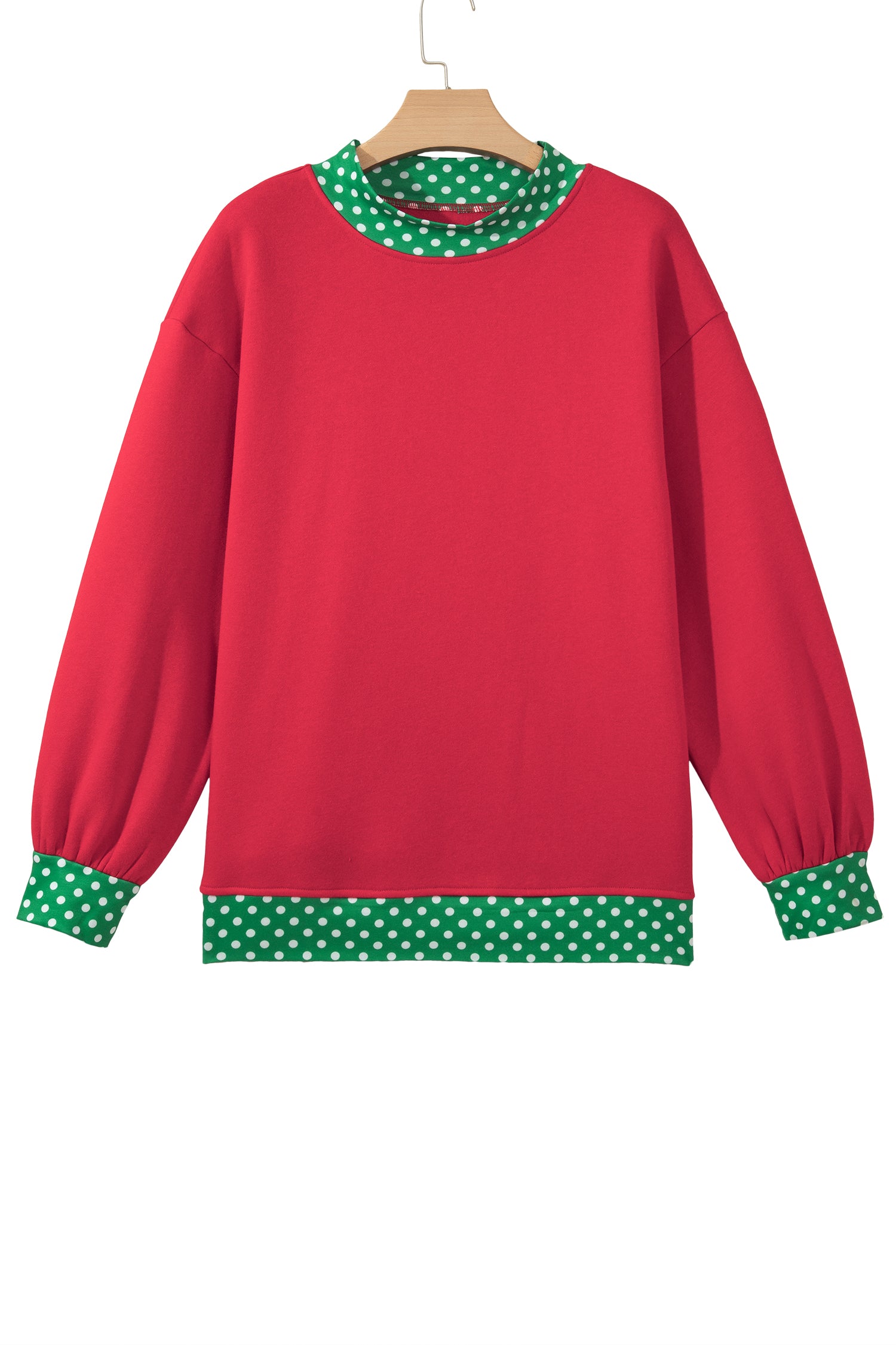 Fiery Red Colorblock Polka Dot Contrast Trim Oversized Sweatshirt
