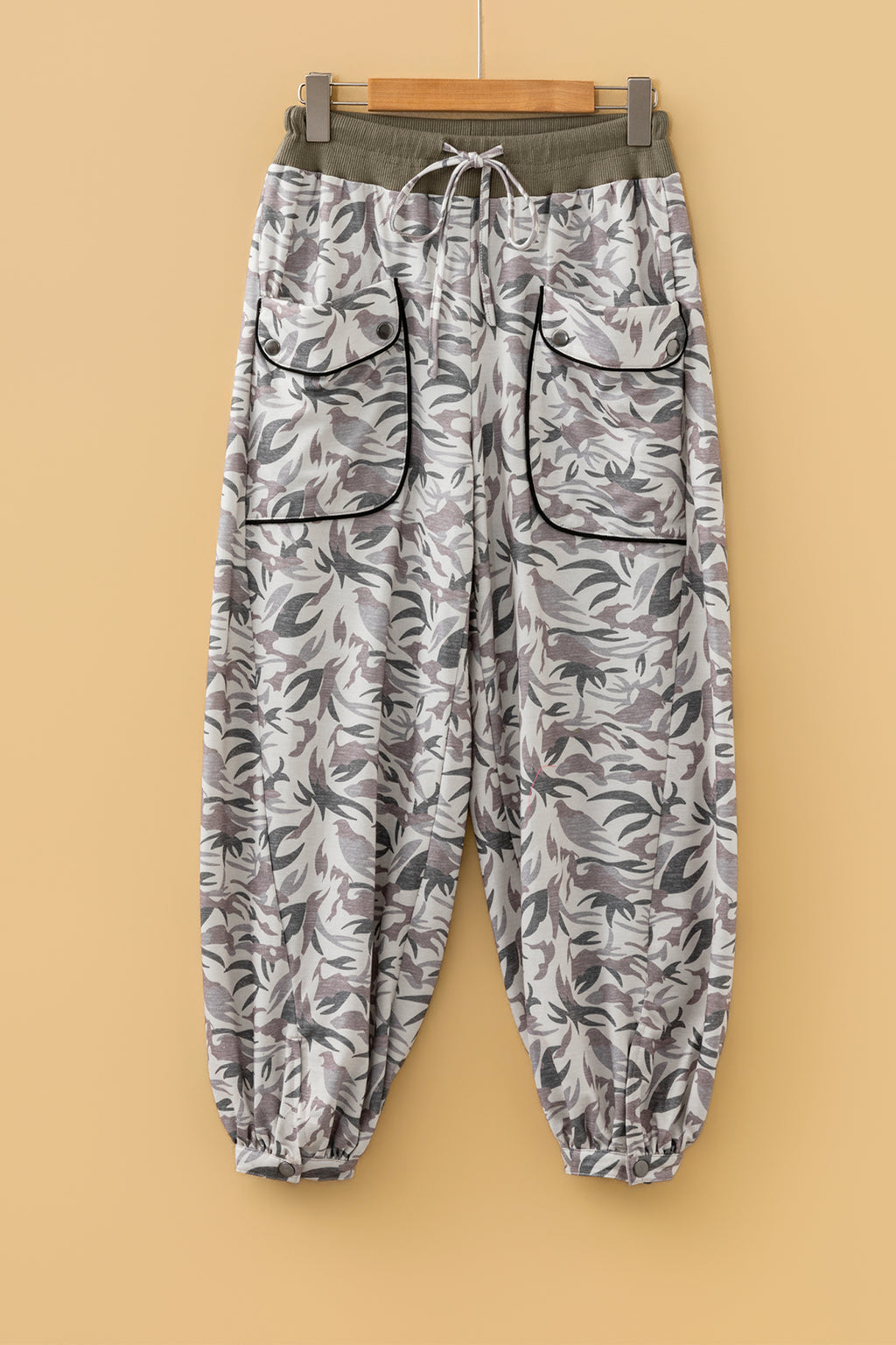 Multicolour Drawstring Contrast Waistband Camouflage Joggers Pants